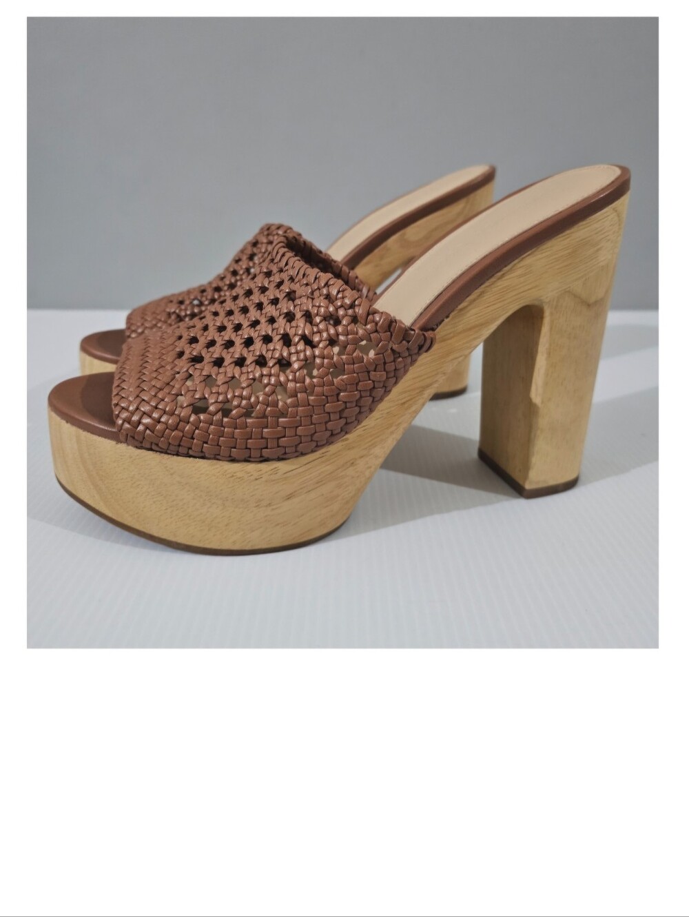 Veronica Beard Guadalupe Woven Leather Platform Clog Sandals Brown Chunky Size 9